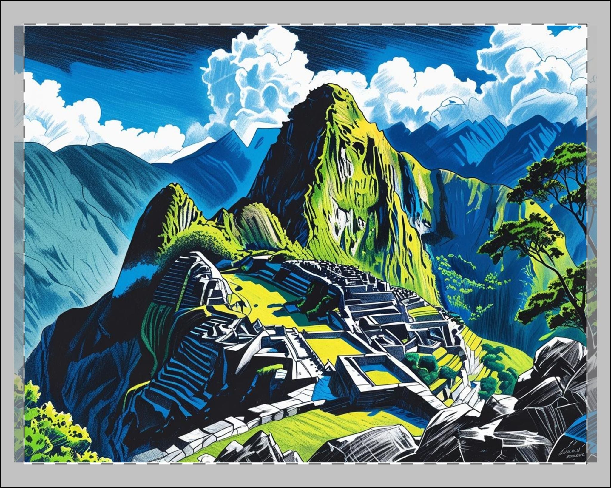 Machu Pichu drawing with frame