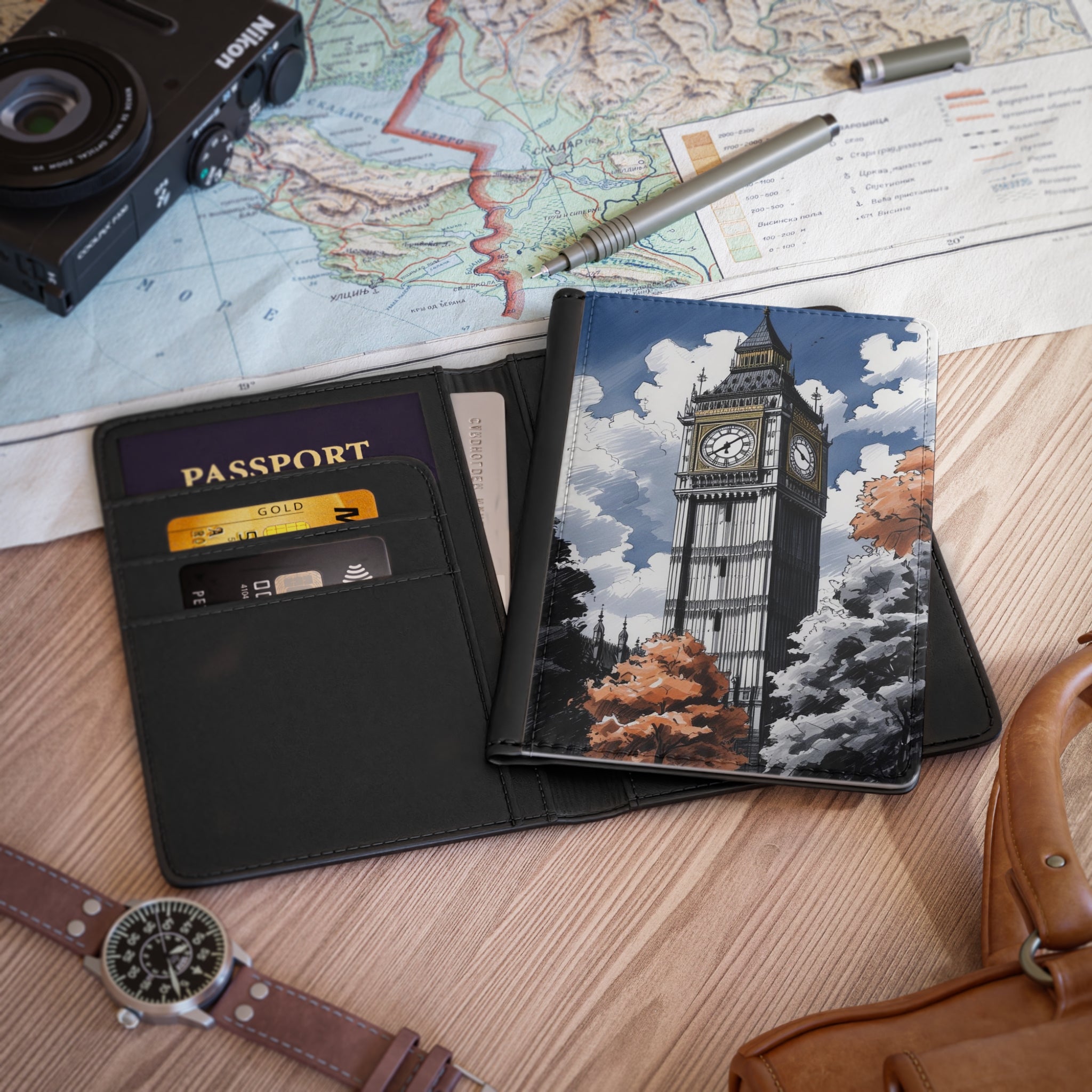 Stylish Passport Cover with Big Ben Design, Travel Wallet, Gift for Travelers, Adventure Accessories, Unique Travel Gear