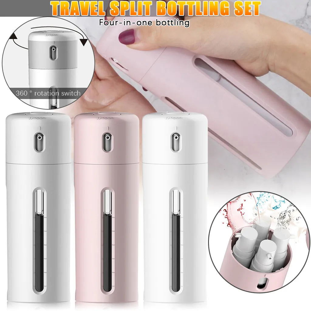 Travel Dispenser Split Bottle Shampoo Conditioner Lotion Shower Gel Bottle 4-in-1 Sub-Bottle Press Container Bottles, easy to pack lightweight