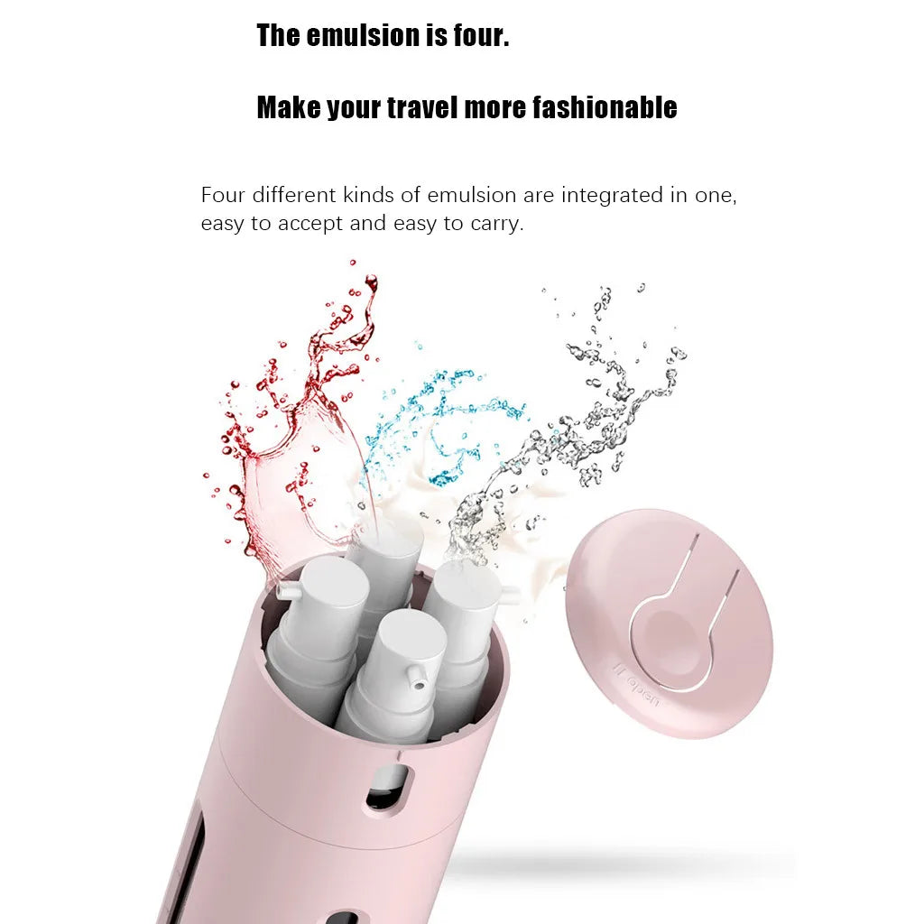 Travel Dispenser Split Bottle Shampoo Conditioner Lotion Shower Gel Bottle 4-in-1 Sub-Bottle Press Container Bottles, easy to pack lightweight